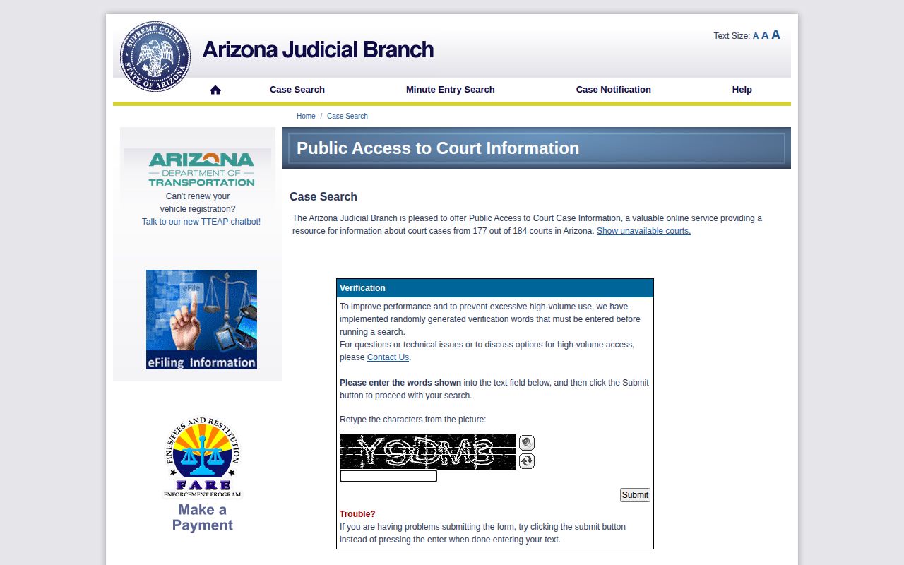 Arizona court lookup for Cochise County booking dispositions