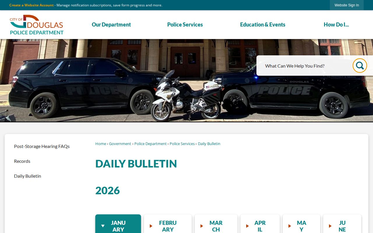 Douglas Police Daily Bulletin archive for Douglas arrest records